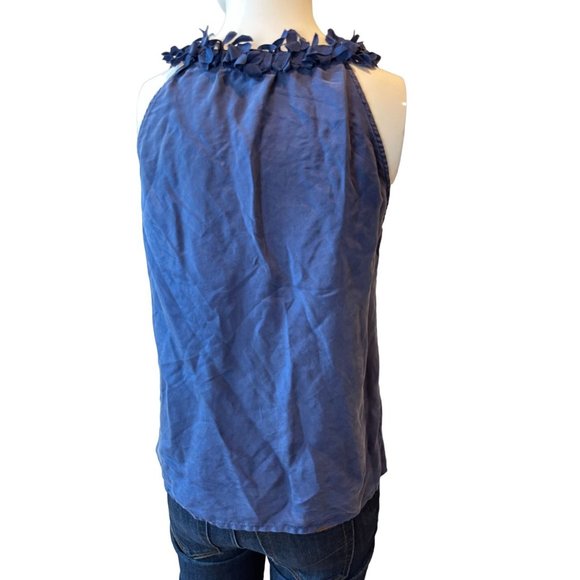 J Crew Womens Halter Blouse Top Snap Front 100% Silk Ruffle Neck Blue Size 4 - Picture 2 of 5
